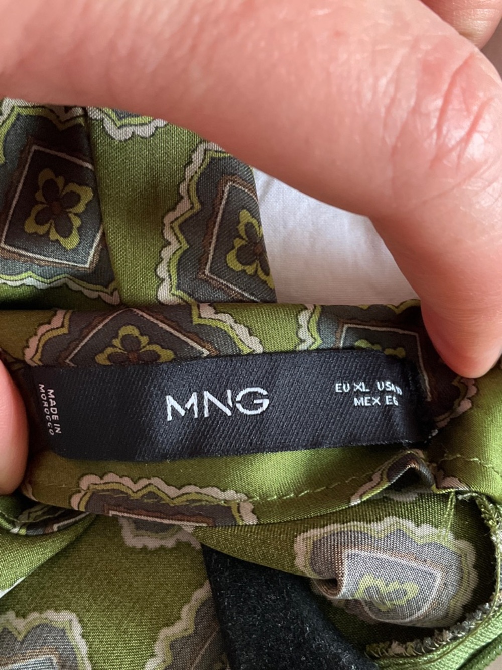 Mango Olive Green Geometric Satin Long-Sleeve Mini Dress - Picture 6 of 7